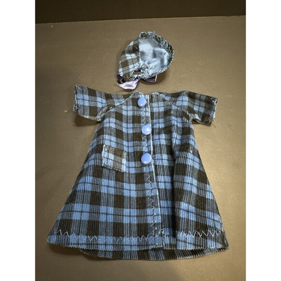 Unbranded Other - Handmade Plaid Barbie Coat & Bonnet Set – Vintage Style with Blue Buttons